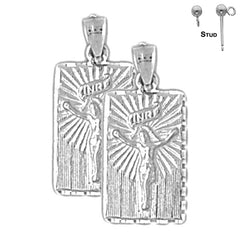 Sterling Silver 23mm INRI Crucifix Earrings (White or Yellow Gold Plated)
