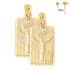 Sterling Silver 23mm INRI Crucifix Earrings (White or Yellow Gold Plated)