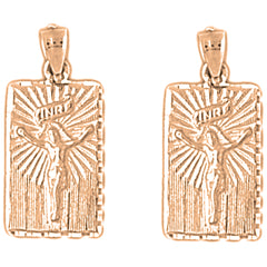 14K or 18K Gold 23mm INRI Crucifix Earrings