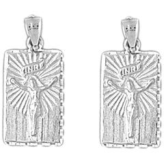Sterling Silver 23mm INRI Crucifix Earrings