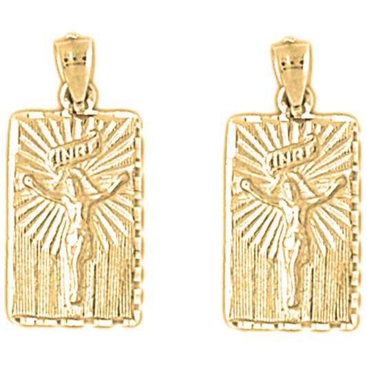 Yellow Gold-plated Silver 23mm INRI Crucifix Earrings