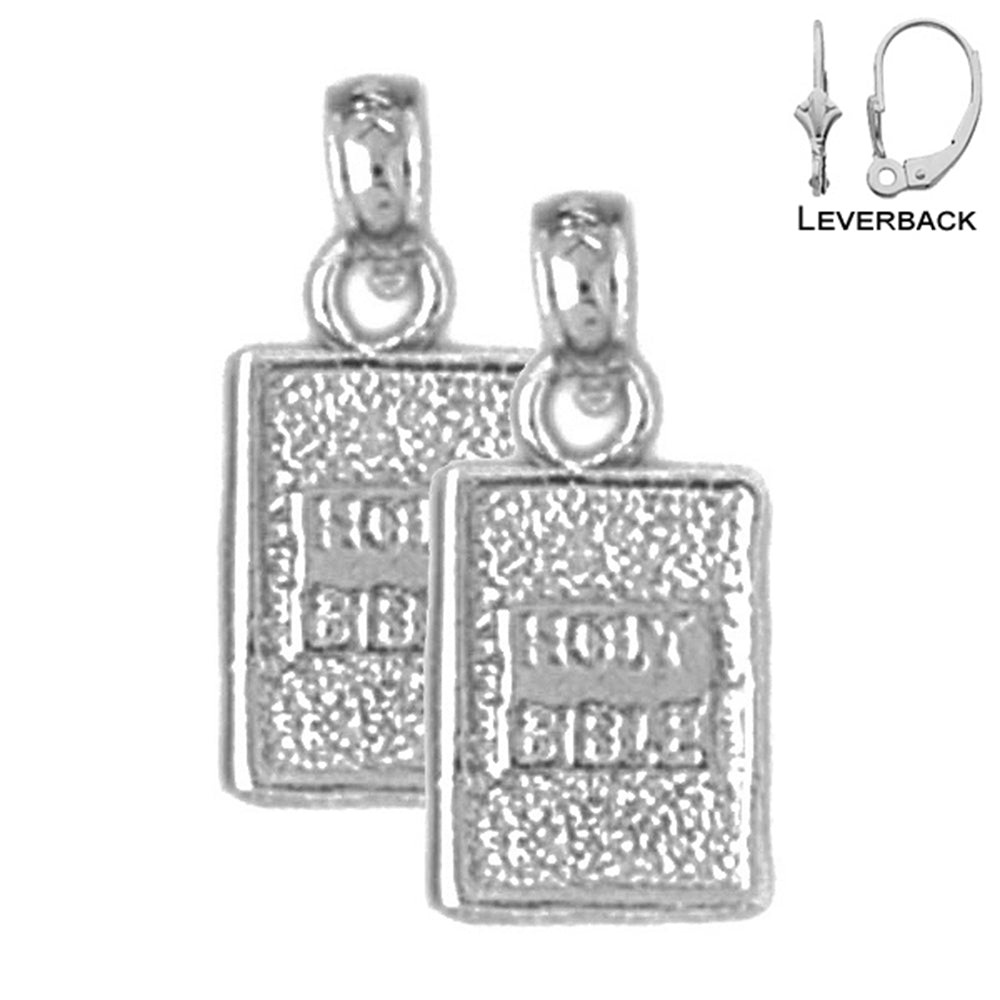 Pendientes de la Santa Biblia 3D de plata de ley de 17 mm (chapados en oro blanco o amarillo)