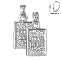 Sterling Silver 17mm 3D Holy Bible Earrings (White or Yellow Gold Plated)