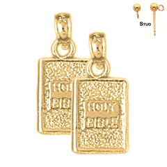Sterling Silver 17mm 3D Holy Bible Earrings (White or Yellow Gold Plated)