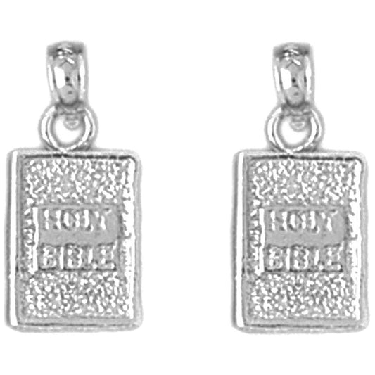 Sterling Silver 17mm 3D Holy Bible Earrings