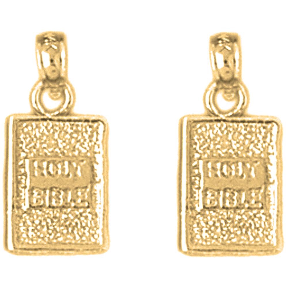 Yellow Gold-plated Silver 17mm 3D Holy Bible Earrings