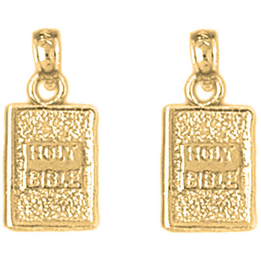 Yellow Gold-plated Silver 17mm 3D Holy Bible Earrings