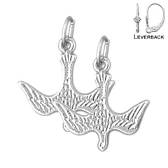 Sterling Silver 19mm Dove, Holy Spirit Dove Earrings (White or Yellow Gold Plated)