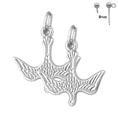 Sterling Silver 19mm Dove, Holy Spirit Dove Earrings (White or Yellow Gold Plated)