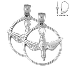 Sterling Silver 33mm Dove, Holy Spirit Dove Earrings (White or Yellow Gold Plated)