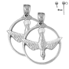 Sterling Silver 33mm Dove, Holy Spirit Dove Earrings (White or Yellow Gold Plated)