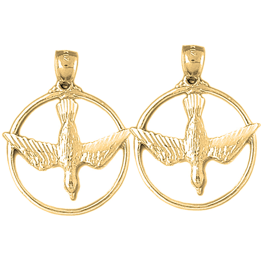 Yellow Gold-plated Silver 33mm Dove, Holy Spirit Dove Earrings