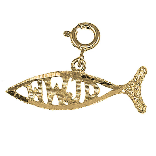 14K or 18K Gold WWJD Fish, What Would Jesus Do Fish Pendant