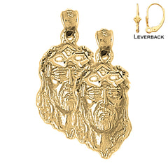 Sterling Silver 30mm Jesus Face Earrings (White or Yellow Gold Plated)