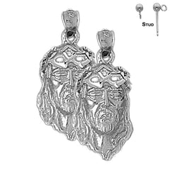 Sterling Silver 30mm Jesus Face Earrings (White or Yellow Gold Plated)