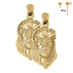 Sterling Silver 30mm Jesus Face Earrings (White or Yellow Gold Plated)