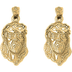 Yellow Gold-plated Silver 30mm Jesus Face Earrings