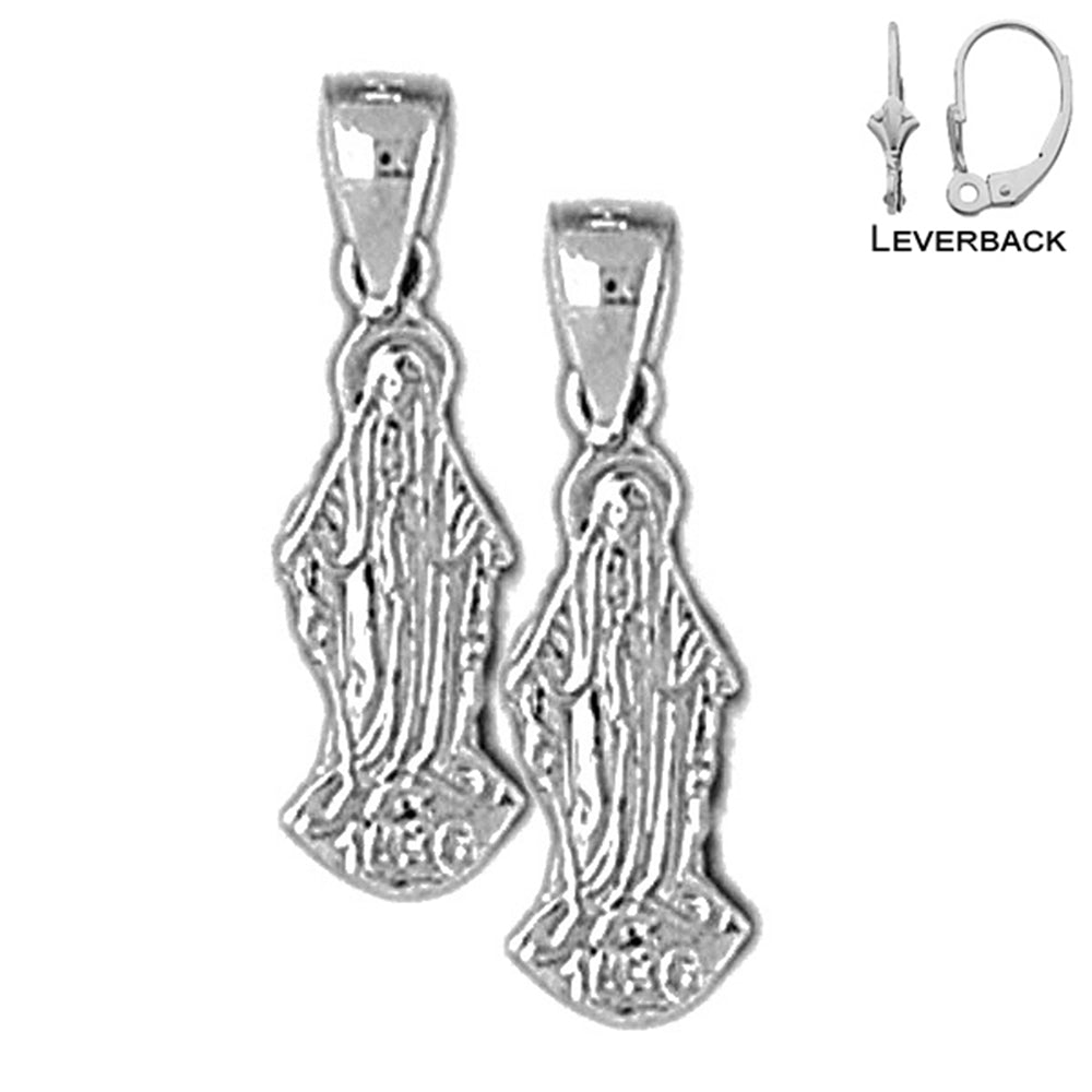Sterling Silver 20mm Mother Mary Earrings (White or Yellow Gold Plated)