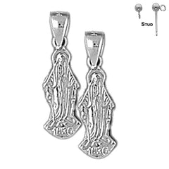 Sterling Silver 20mm Mother Mary Earrings (White or Yellow Gold Plated)