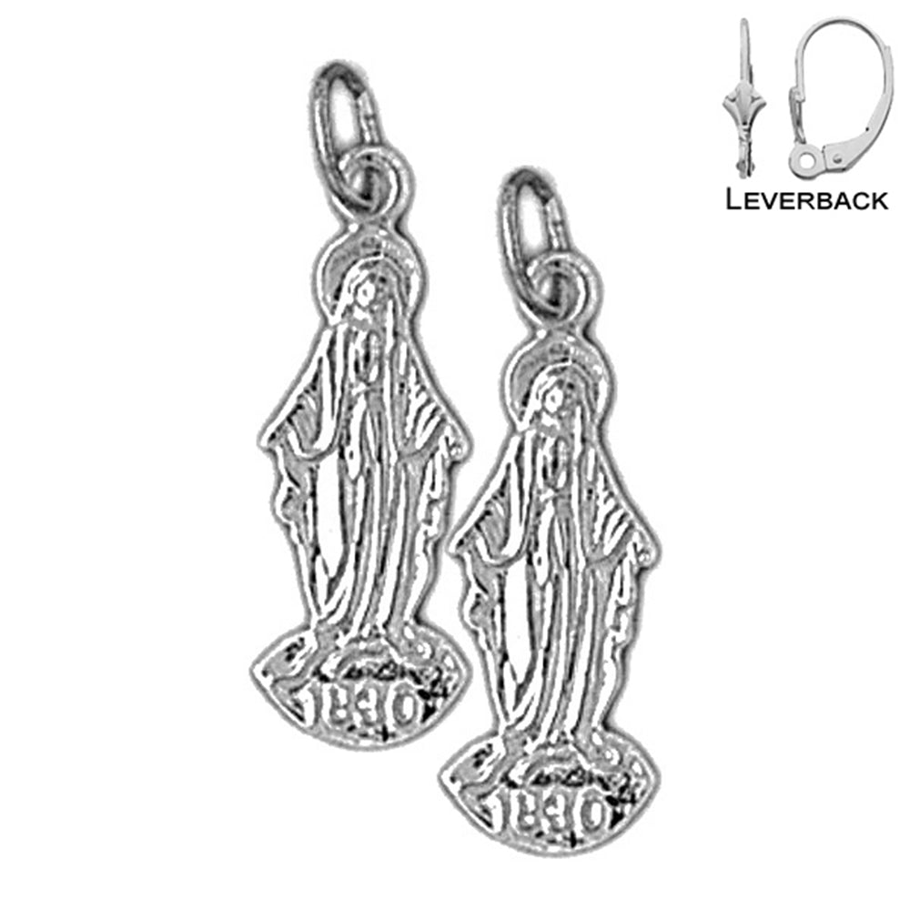 Sterling Silver 24mm Mother Mary Earrings (White or Yellow Gold Plated)