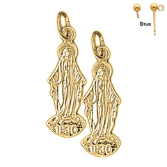 Sterling Silver 24mm Mother Mary Earrings (White or Yellow Gold Plated)