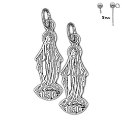 Sterling Silver 24mm Mother Mary Earrings (White or Yellow Gold Plated)