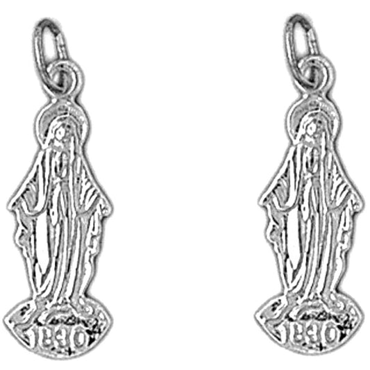 Sterling Silver 24mm Mother Mary Earrings