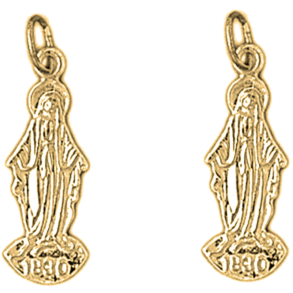 Yellow Gold-plated Silver 24mm Mother Mary Earrings