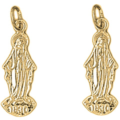 Yellow Gold-plated Silver 24mm Mother Mary Earrings