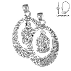 Sterling Silver 31mm Jesus Medal Earrings (White or Yellow Gold Plated)