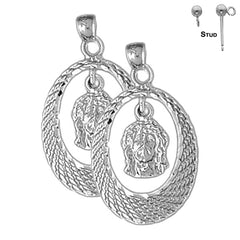 Sterling Silver 31mm Jesus Medal Earrings (White or Yellow Gold Plated)