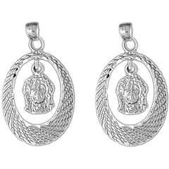 Sterling Silver 31mm Jesus Medal Earrings