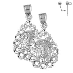 Sterling Silver 26mm Jesus Medal Earrings (White or Yellow Gold Plated)