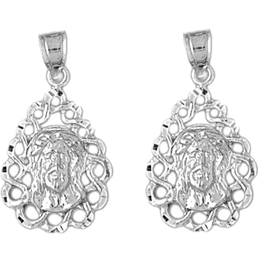 Sterling Silver 26mm Jesus Medal Earrings