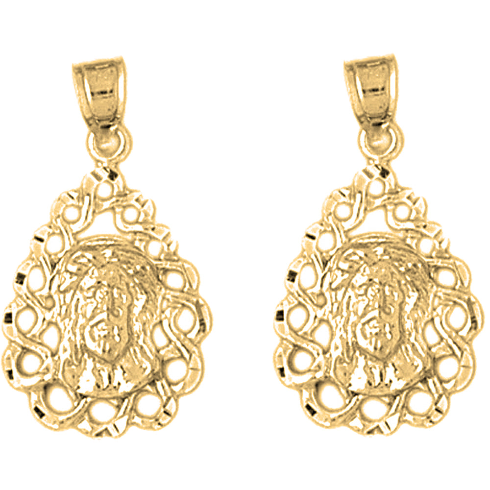 Yellow Gold-plated Silver 26mm Jesus Medal Earrings