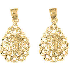 Yellow Gold-plated Silver 26mm Jesus Medal Earrings