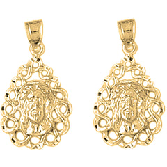 14K or 18K Gold 26mm Jesus Medal Earrings