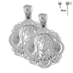 Sterling Silver 30mm Jesus Medal Earrings (White or Yellow Gold Plated)