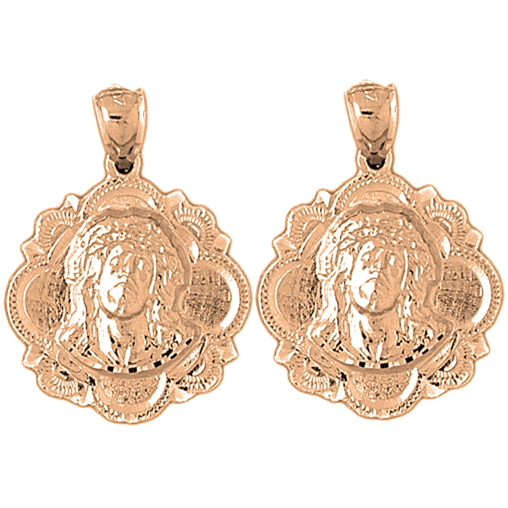 14K or 18K Gold 30mm Jesus Medal Earrings