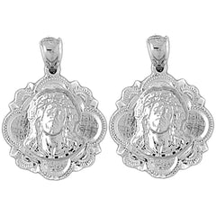 Sterling Silver 30mm Jesus Medal Earrings