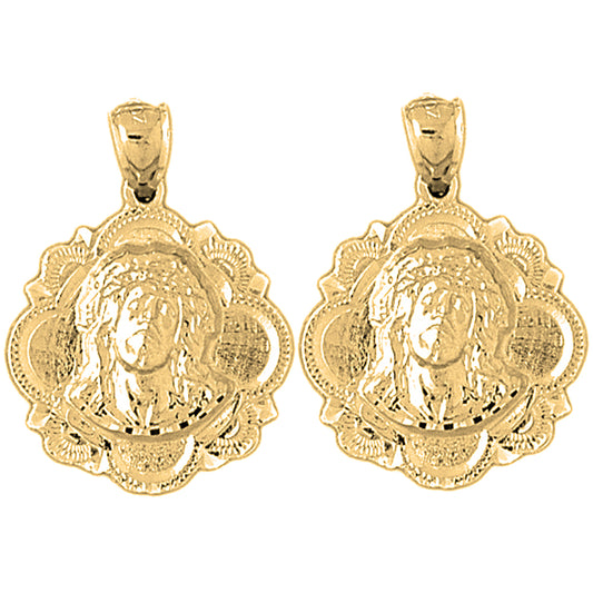 Yellow Gold-plated Silver 30mm Jesus Medal Earrings