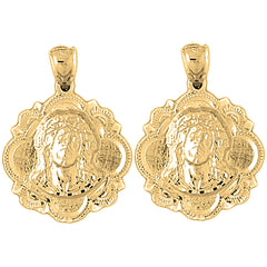 14K or 18K Gold 30mm Jesus Medal Earrings