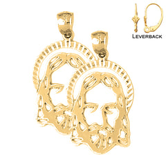 Sterling Silver 28mm Jesus Medal Earrings (White or Yellow Gold Plated)