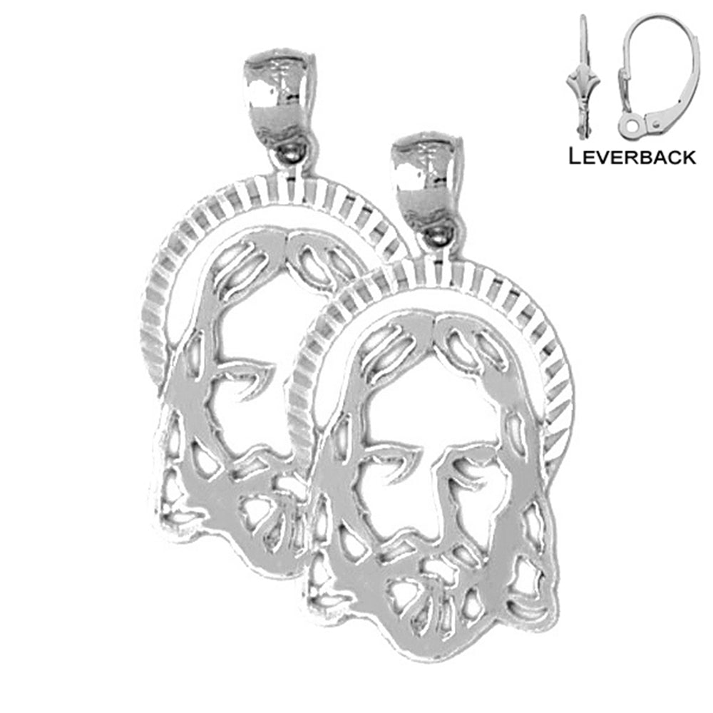 28 mm große Ohrringe mit Jesus-Medaille aus Sterlingsilber (weiß- oder gelbvergoldet)