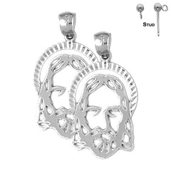 Pendientes con medalla de Jesús de plata de ley de 28 mm (chapados en oro blanco o amarillo)