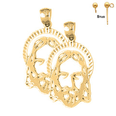 Sterling Silver 28mm Jesus Medal Earrings (White or Yellow Gold Plated)