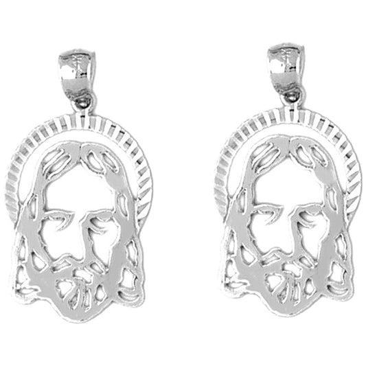 Sterling Silver 28mm Jesus Medal Earrings