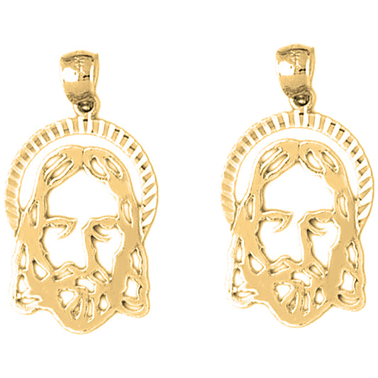 Yellow Gold-plated Silver 28mm Jesus Medal Earrings