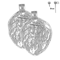 Sterling Silver 33mm Jesus Medal Earrings (White or Yellow Gold Plated)