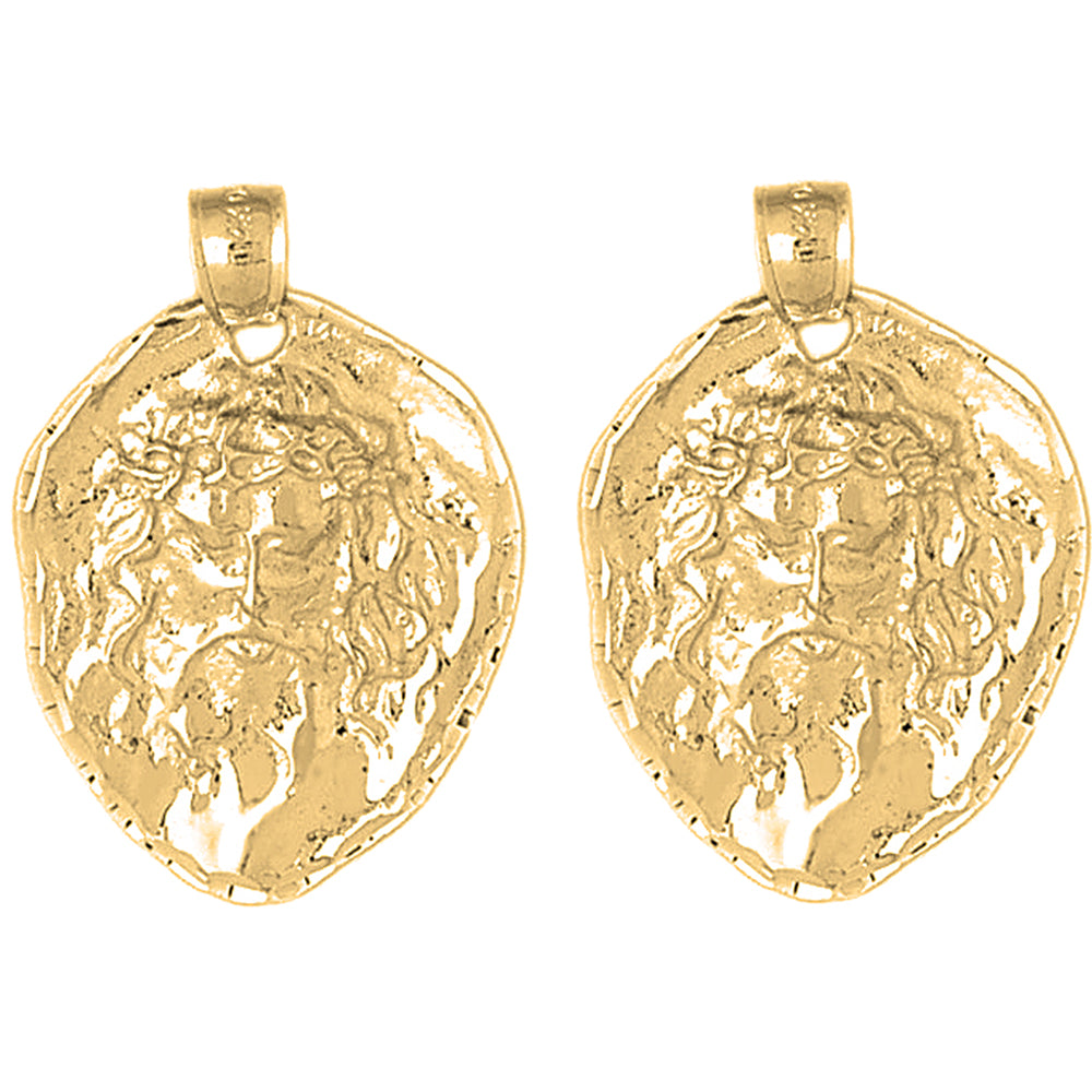 Yellow Gold-plated Silver 33mm Jesus Medal Earrings